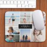 Simple Family Photo Collage & Black Monogram Mouse Mat<br><div class="desc">Photo mousepad where you can add eight of your own photos in a minimalist collage. At the center,  against a black background,  add your family name and initial.</div>