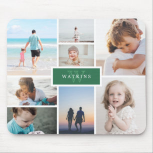 Simple Family Photo Collage & Green Monogram Mouse Mat