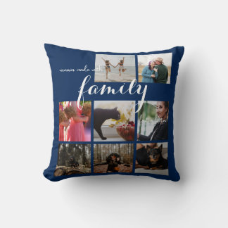 Simple Family Photo Collage Modern Typography Cushion