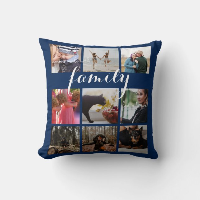 Simple Family Photo Collage Modern Typography Cushion (Front)