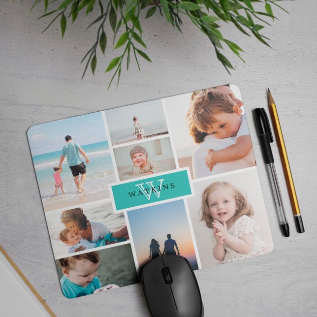 Simple Family Photo Collage & Monogram Mouse Mat (Creator Uploaded)