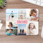 Simple Family Photo Collage & Pink Monogram Mouse Mat<br><div class="desc">Photo mousepad where you can add eight of your own photos in a minimalist collage. At the center,  against a pink background,  add your family name and initial.</div>