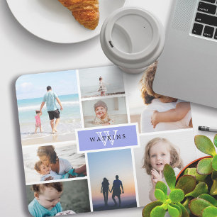 Simple Family Photo Collage & Purple Monogram Mouse Mat