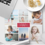 Simple Family Photo Collage & Red Monogram Mouse Mat<br><div class="desc">Photo mousepad where you can add eight of your own photos in a minimalist collage. At the centre,  against a red background,  add your family name and initial.</div>