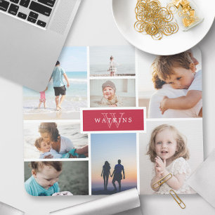 Simple Family Photo Collage & Red Monogram Mouse Mat