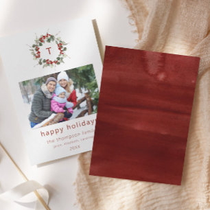 Simple Family Photo Initial Christmas Holiday Card
