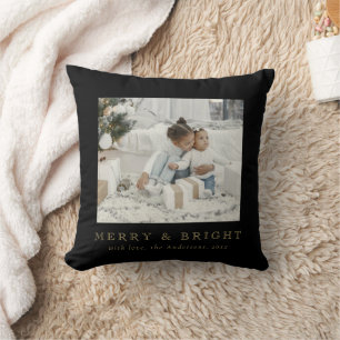 Simple Family Photo Merry and Bright Christmas Cushion