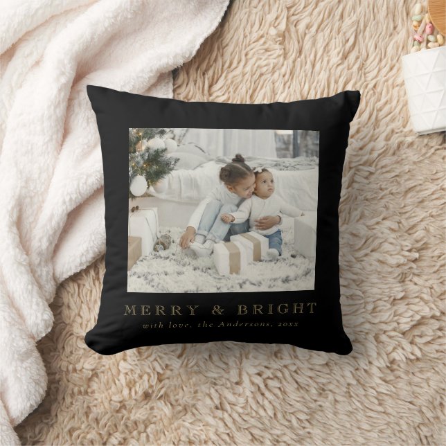 Simple Family Photo Merry and Bright Christmas Cushion (Blanket)