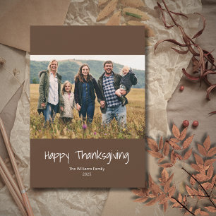Simple Family Photo Modern Minimalist Thanksgiving Holiday Card