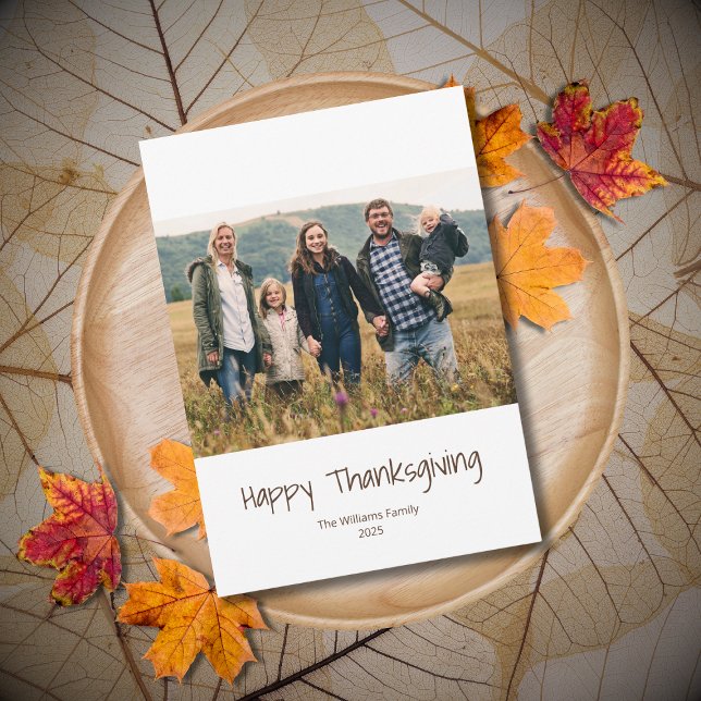Simple Family Photo Modern Typography Thanksgiving Holiday Card (Creator Uploaded)