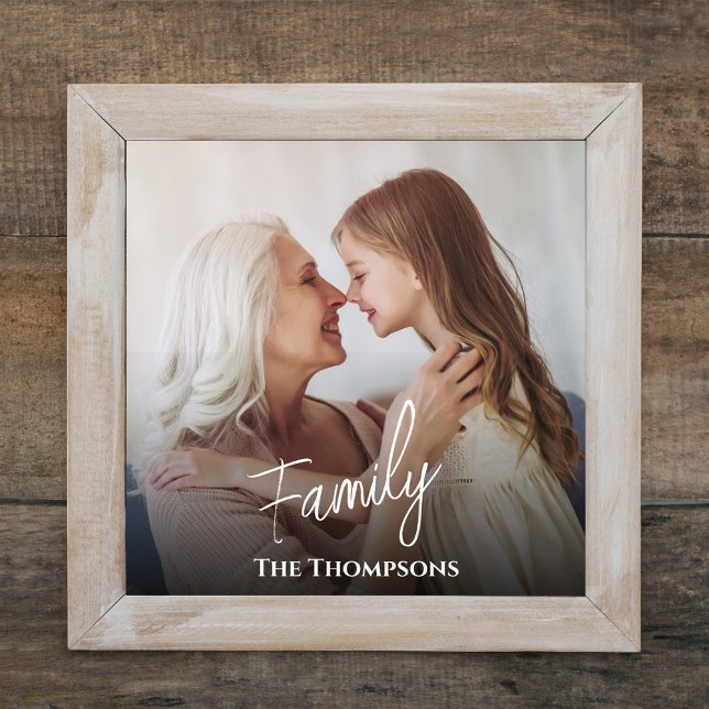 Simple Family Photo Template Personalised (Simple minimalist photo print with white "family" lettering.)