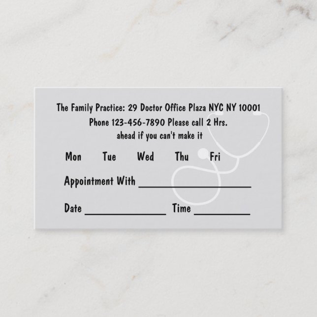 Simple Family Physician Appointment Cards (Front)