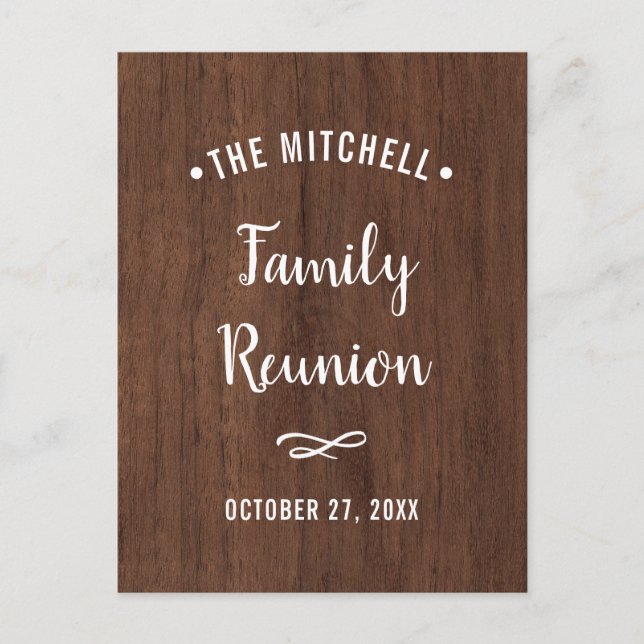 Simple Family Reunion | Rustic Wood Look Invitation Postcard (Front)