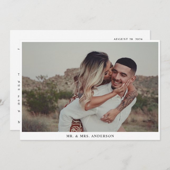 Simple Fancy Calligraphy Black Script Wedding Thank You Card (Front/Back)