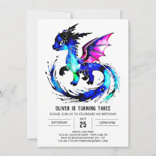 Simple Fantasy Dragon Digital Boy Birthday Invitation