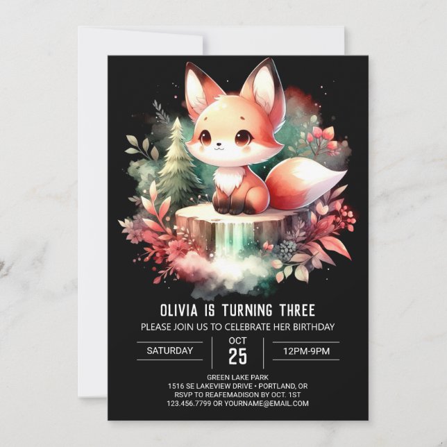 Simple Fantasy Fox Birthday digital Invitation (Front)