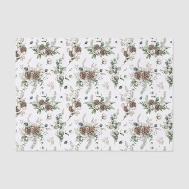 Simple Farmhouse Greenery Watercolor Christmas Tissue Paper (Front)