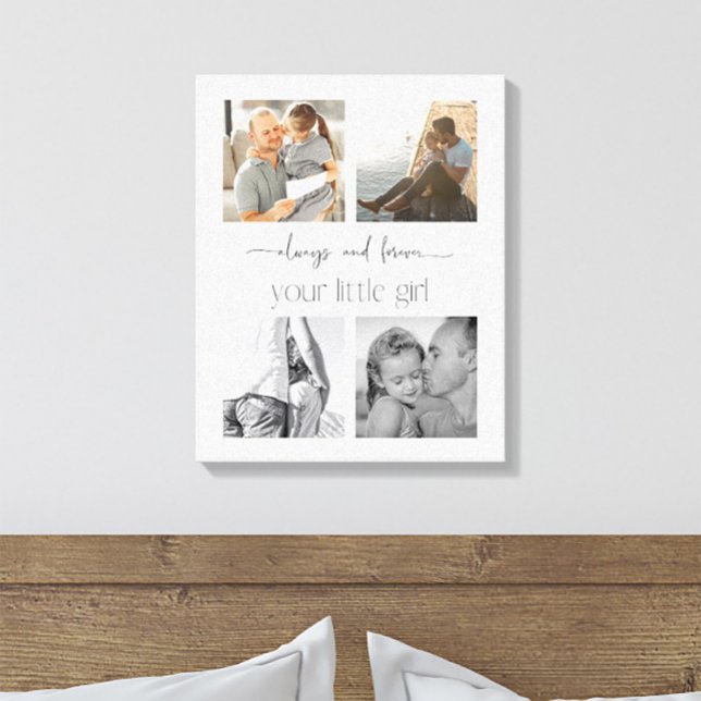Simple Father Daughter 4 Photo Your Little Girl Canvas Print (Easily personalize this stretched canvas with your photos for a special gift for a special dad)