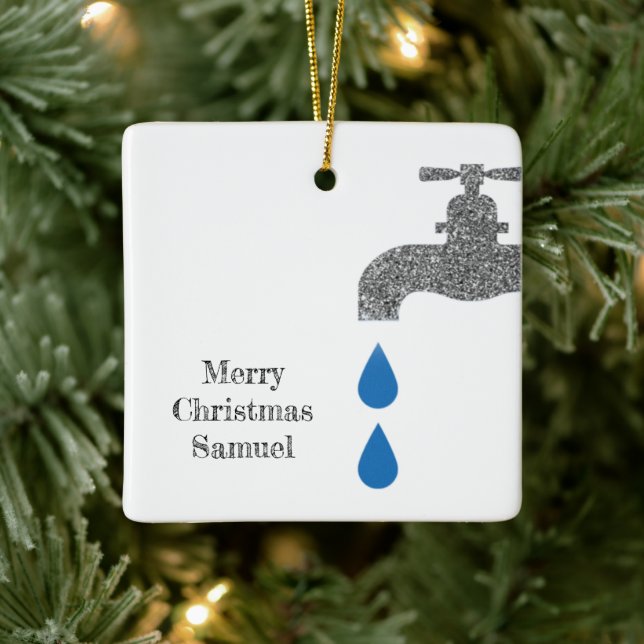 Simple Faucet Plumber White Merry Christmas Ceramic Ornament (Tree)