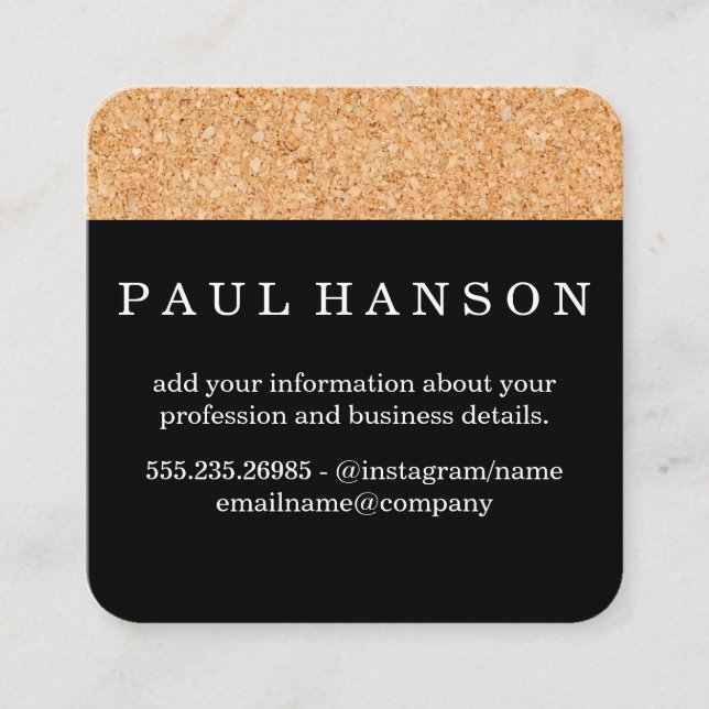 Simple Faux Cork Print Square Business Card (Front)