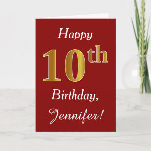 Simple Faux Gold 10th Birthday + Custom Name Card