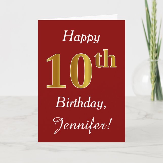 Simple Faux Gold 10th Birthday + Custom Name Card (Front)