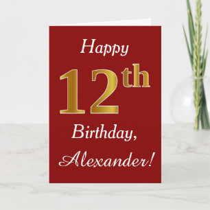 Simple Faux Gold 12th Birthday + Custom Name Card
