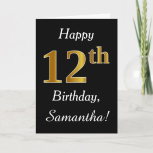 Simple Faux Gold 12th Birthday + Custom Name Card