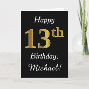 Simple Faux Gold 13th Birthday + Custom Name Card
