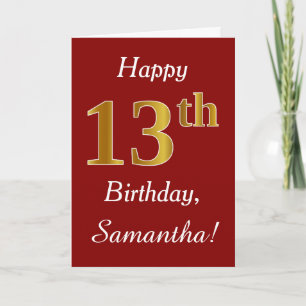 Simple Faux Gold 13th Birthday + Custom Name Card