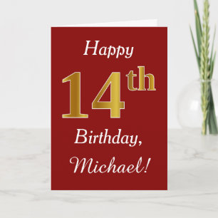Simple Faux Gold 14th Birthday + Custom Name Card