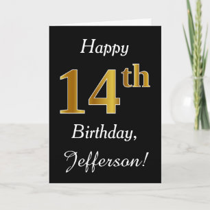 Simple Faux Gold 14th Birthday + Custom Name Card