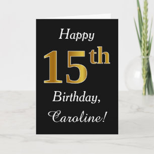 Simple Faux Gold 15th Birthday + Custom Name Card