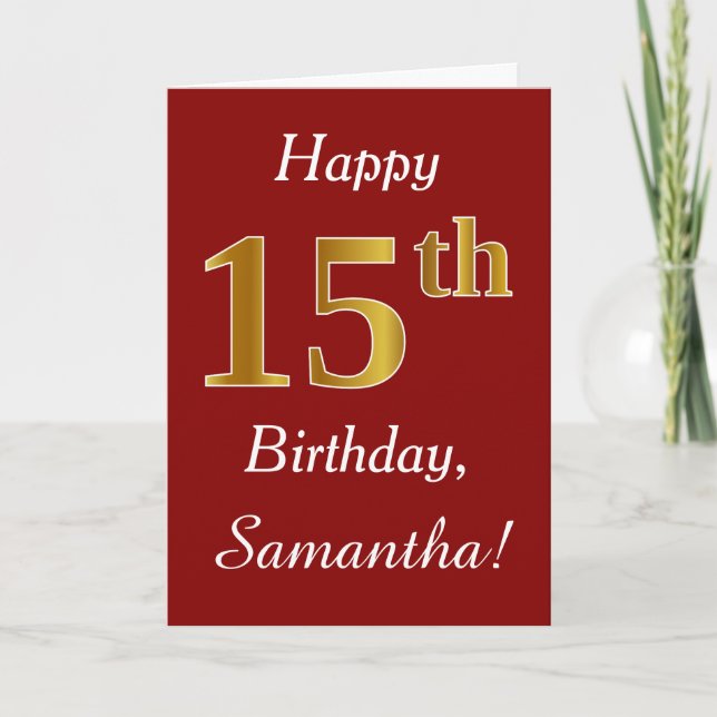 Simple Faux Gold 15th Birthday + Custom Name Card (Front)