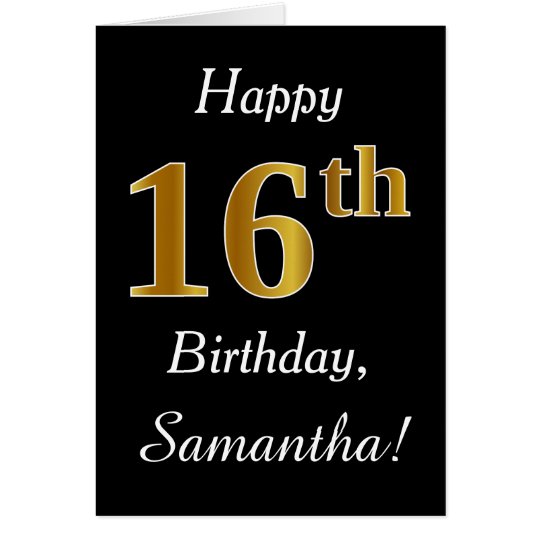 Simple Faux Gold 16th Birthday + Custom Name Card