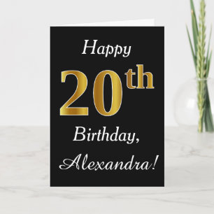 Simple Faux Gold 20th Birthday + Custom Name Card