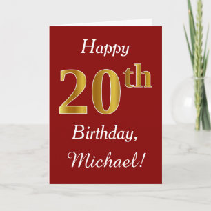 Simple Faux Gold 20th Birthday + Custom Name Card