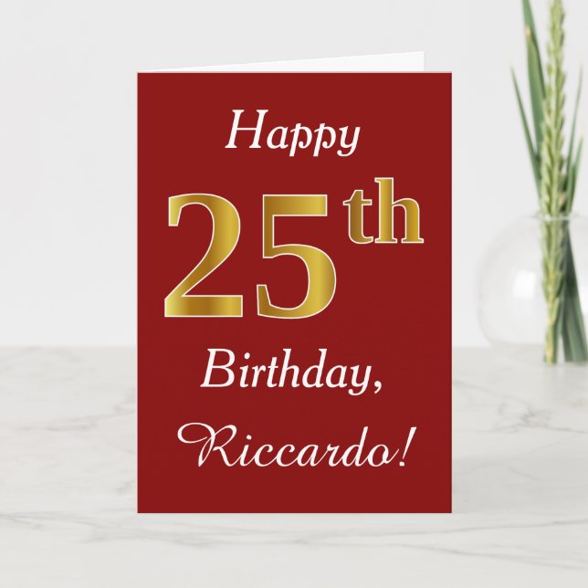 Simple Faux Gold 25th Birthday + Custom Name Card (Front)