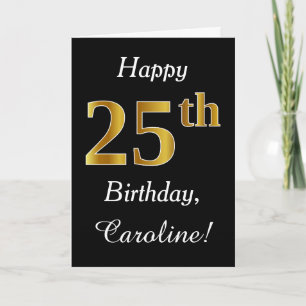 Simple Faux Gold 25th Birthday + Custom Name Card
