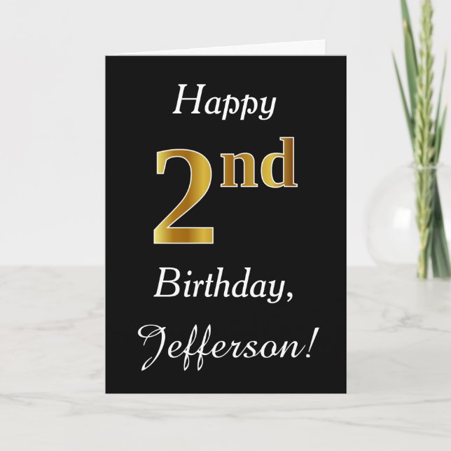 Simple Faux Gold 2nd Birthday + Custom Name Card (Front)
