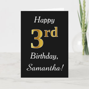 Simple Faux Gold 3rd Birthday + Custom Name Card