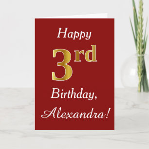 Simple Faux Gold 3rd Birthday + Custom Name Card