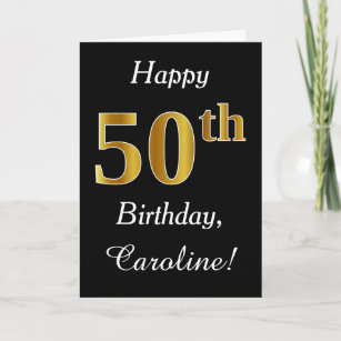 Simple Faux Gold 50th Birthday + Custom Name Card