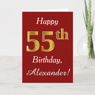 Simple Faux Gold 55th Birthday + Custom Name Card