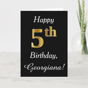 Simple Faux Gold 5th Birthday + Custom Name Card