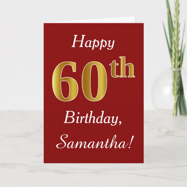 Simple Faux Gold 60th Birthday + Custom Name Card (Front)