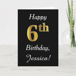 Simple Faux Gold 6th Birthday + Custom Name Card