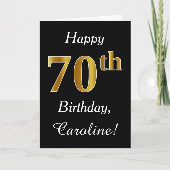Simple Faux Gold 70th Birthday + Custom Name Card (Front)