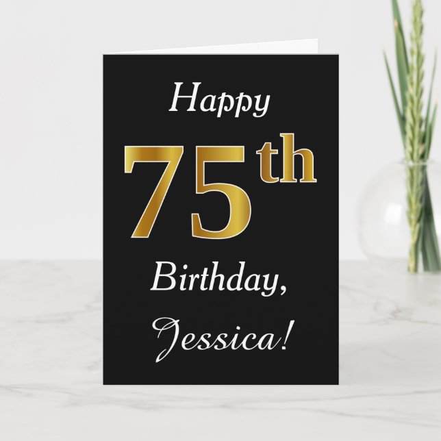 Simple Faux Gold 75th Birthday + Custom Name Card (Front)