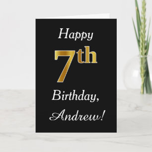 Simple Faux Gold 7th Birthday + Custom Name Card